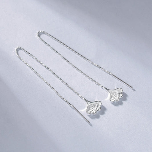 Luxyin S925 Sterling Silver Ginkgo Leaf Dangle Earrings