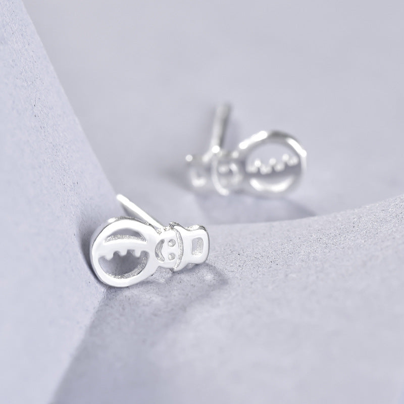 Luxyin S925 Sterling Silver Snowman Stud Earrings - Festive & Cute