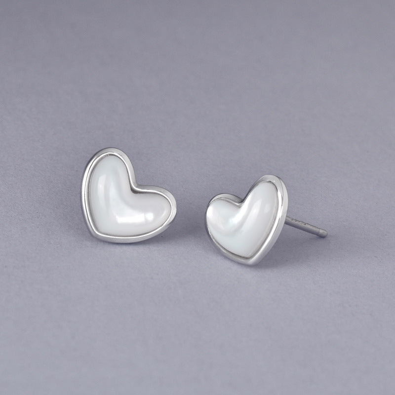 Luxyin S925 Silver Heart Stud Earrings - Mother of Pearl Delight ✨