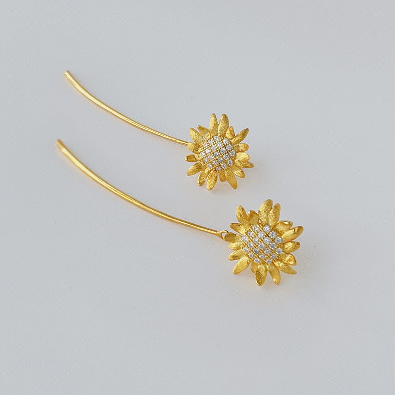 Luxyin Sunflower Dream: 925 Silver Tassel Earrings