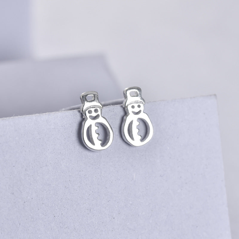 Luxyin S925 Sterling Silver Snowman Stud Earrings - Festive & Cute