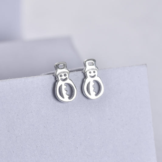 Luxyin S925 Sterling Silver Snowman Stud Earrings - Festive & Cute