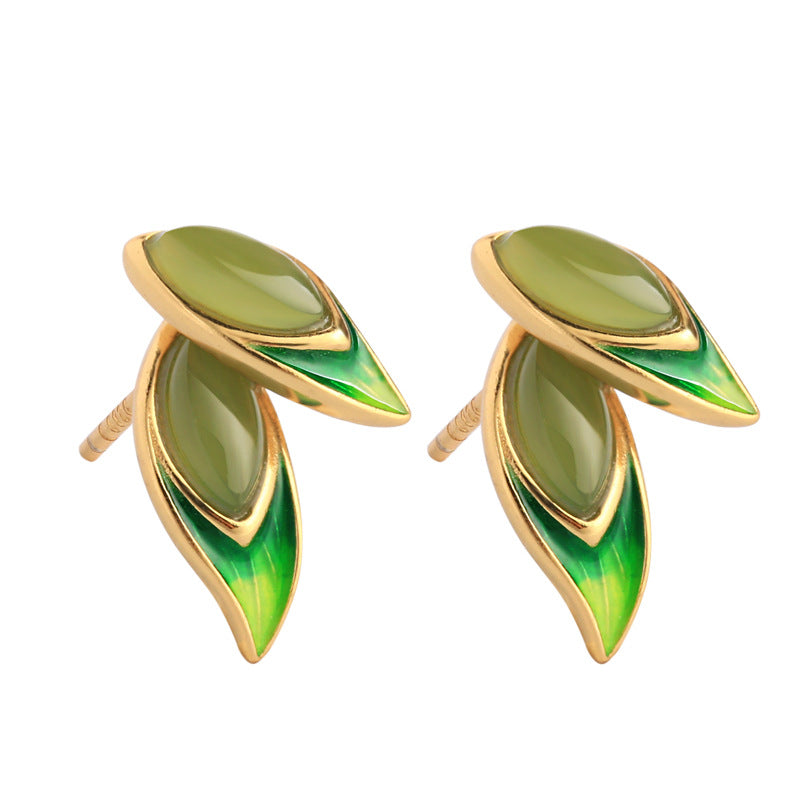 Luxyin Jade Bamboo Stud Earrings