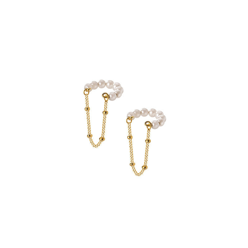 S925 Silver No Piercing Pearl Chain Ear Clips
