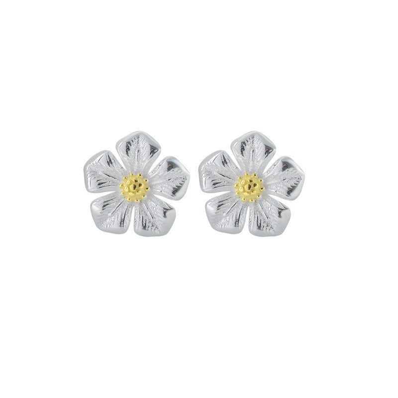 Luxyin 925 Sterling Silver Five-Petal Flower Stud Earrings