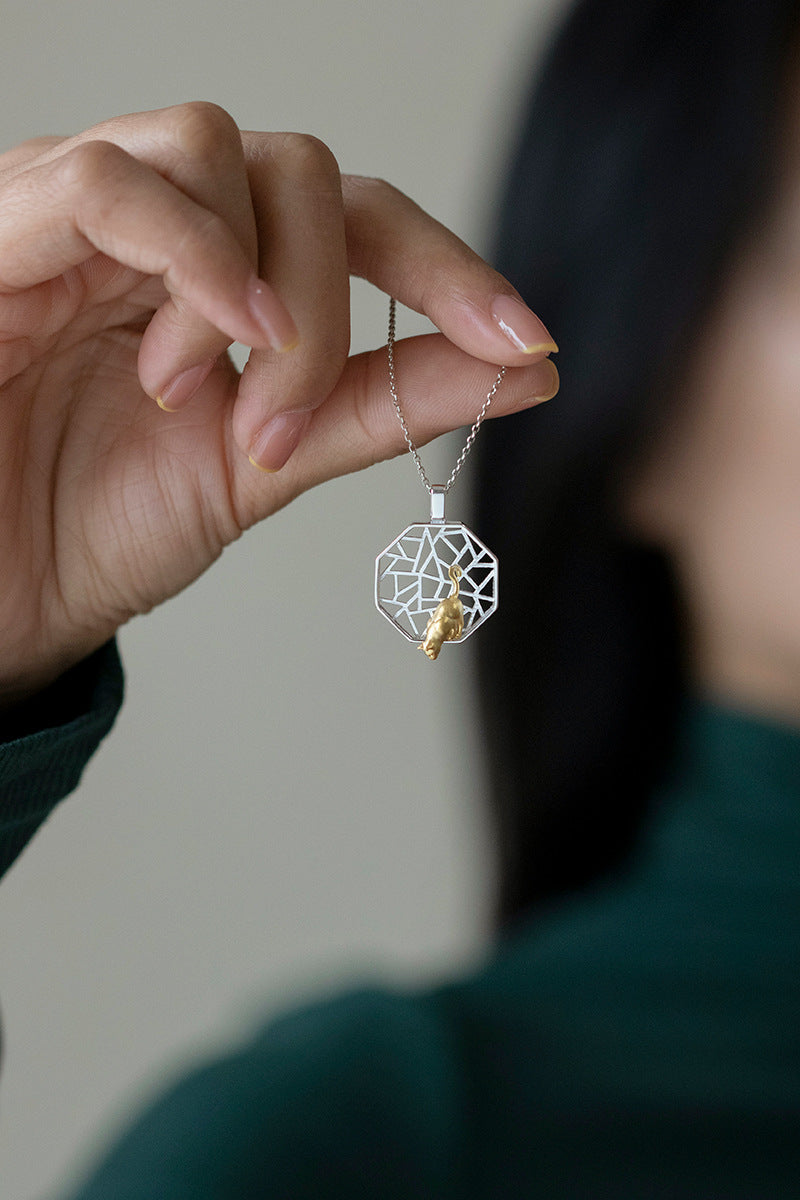 Luxyin Whimsical Kitty: Sterling Silver Cat Pendant