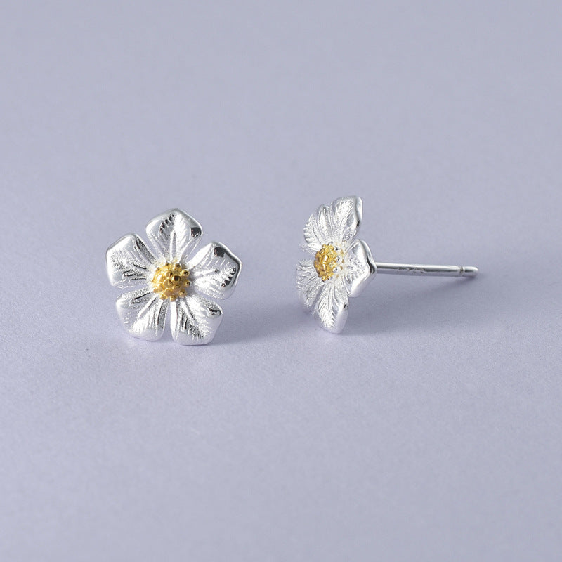 Luxyin 925 Sterling Silver Five-Petal Flower Stud Earrings