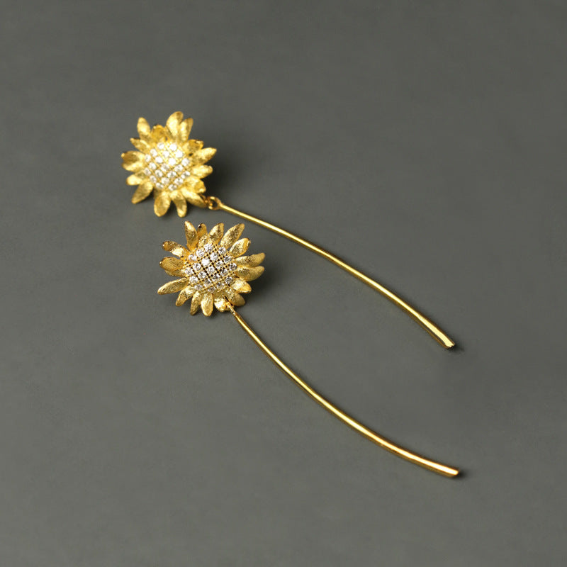 Luxyin Sunflower Dream: 925 Silver Tassel Earrings