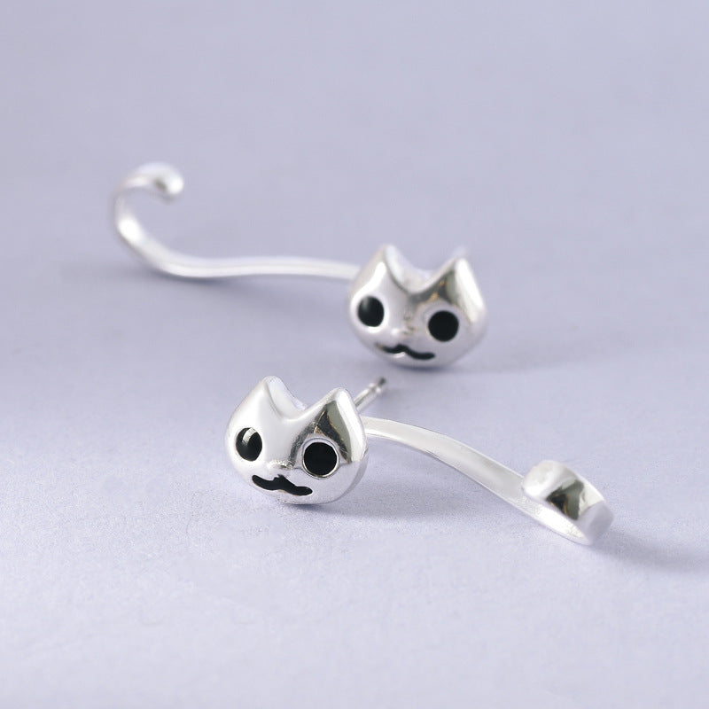 Luxyin Sterling Silver Playful Kitty Stud Earrings