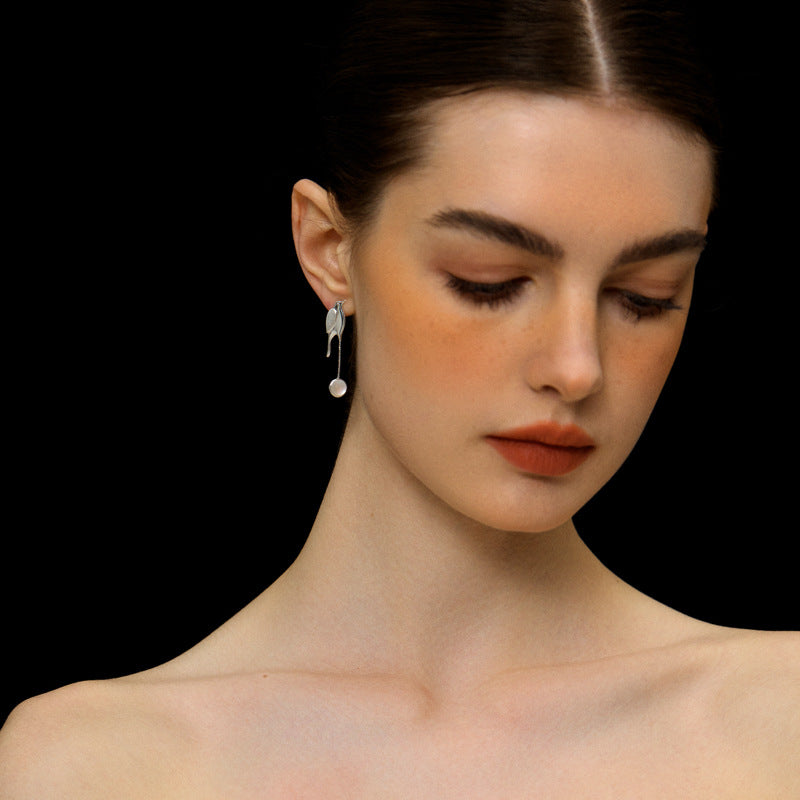 Luxyin Silver Bird Song Stud Earrings