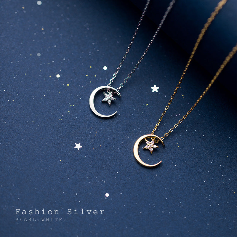Luxyin Celestial Sparkle: Sterling Silver Star & Moon Necklace ✨