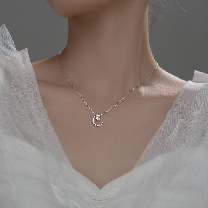 Luxyin Celestial Sparkle: Sterling Silver Star & Moon Necklace ✨
