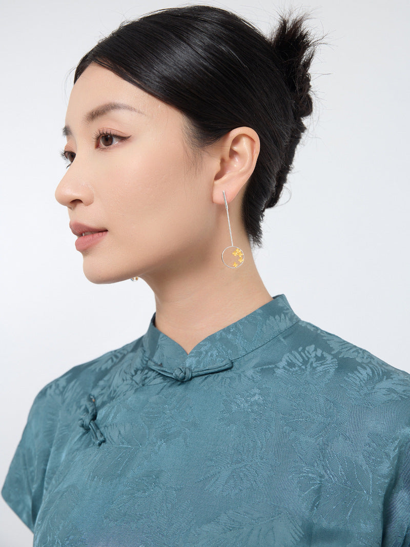 Luxyin Whispers of Osmanthus: Sterling Silver Chinese Earrings