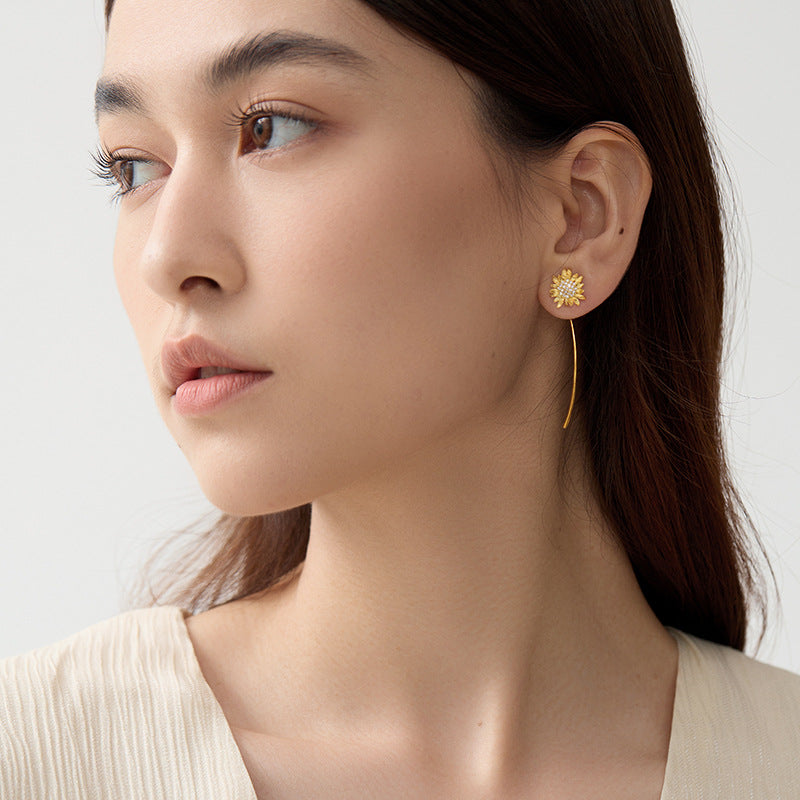 Luxyin Sunflower Dream: 925 Silver Tassel Earrings