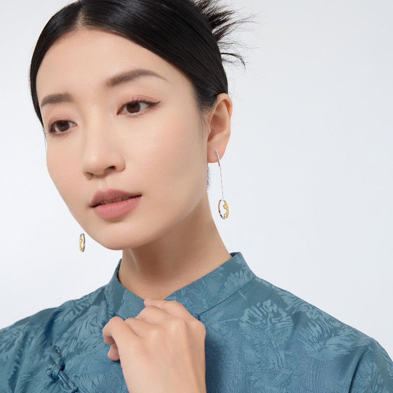 Luxyin Whispers of Osmanthus: Sterling Silver Chinese Earrings