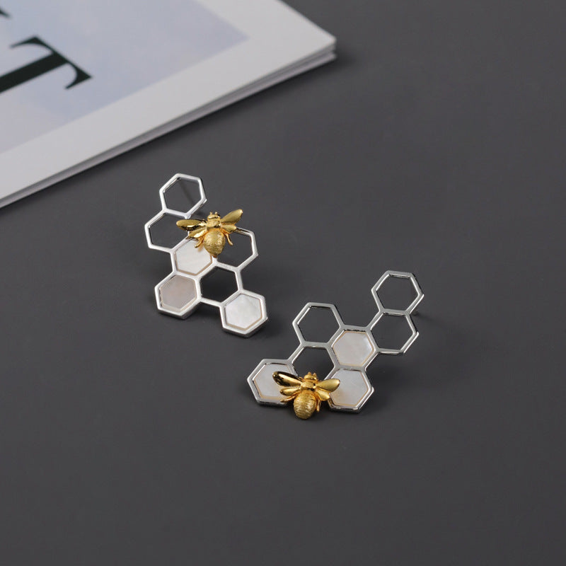 Luxyin Honeycomb & Bee Sterling Silver Studs