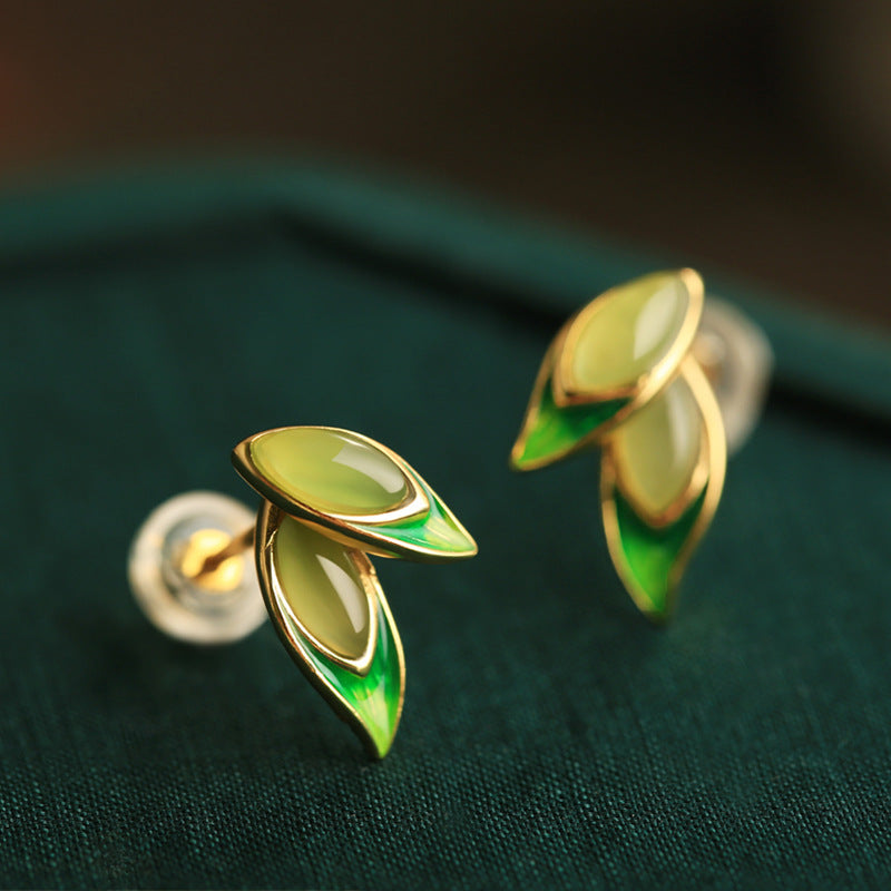 Luxyin Jade Bamboo Stud Earrings