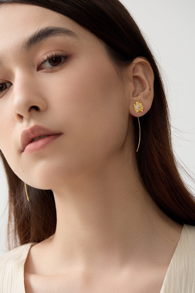 Luxyin Sunflower Dream: 925 Silver Tassel Earrings