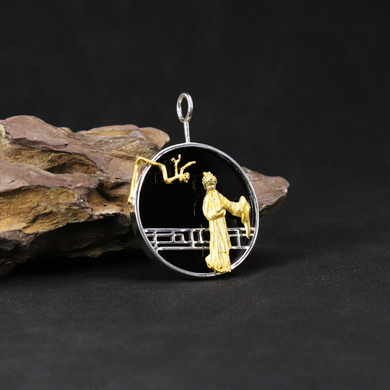 Luxyin Dream Garden: Black Agate & Sterling Silver Opera Necklace