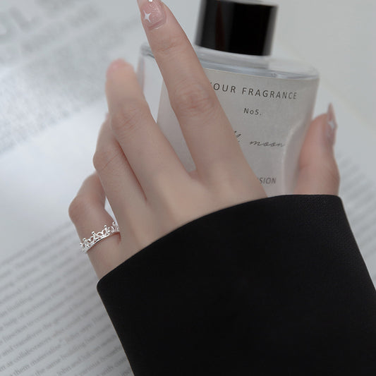 S925 Sterling Silver Hollow Crown Adjustable Ring - Retro Vintage Style