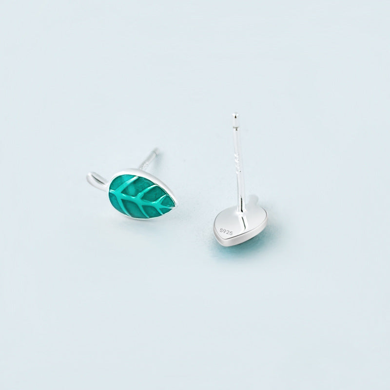Luxyin 925 Sterling Silver Green Leaf Stud Earrings