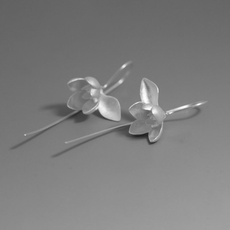 Luxyin Magnolia Whisper: Sterling Silver Floral Drop Earrings