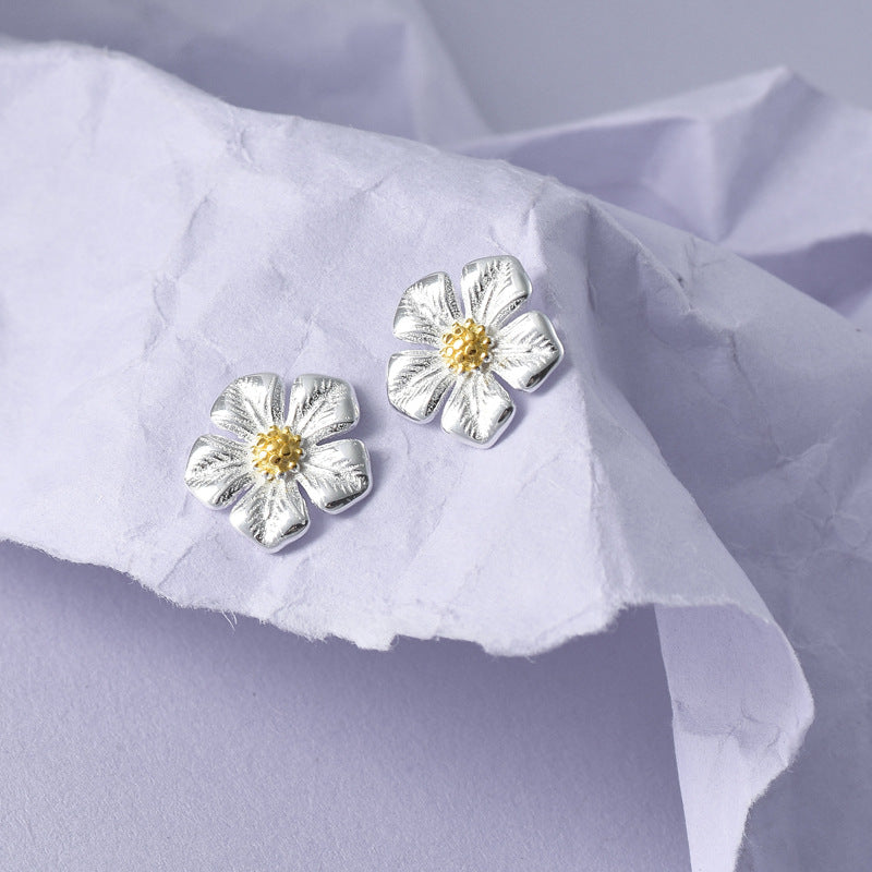 Luxyin 925 Sterling Silver Five-Petal Flower Stud Earrings