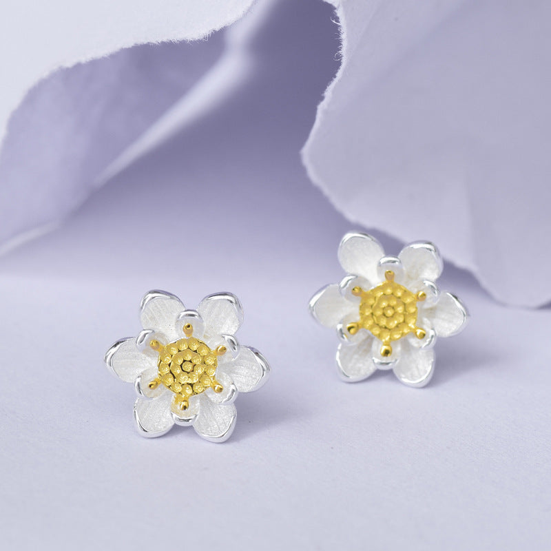 Luxyin S925 Sterling Silver Lotus Stud Earrings