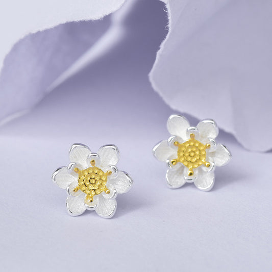 Luxyin S925 Sterling Silver Lotus Stud Earrings