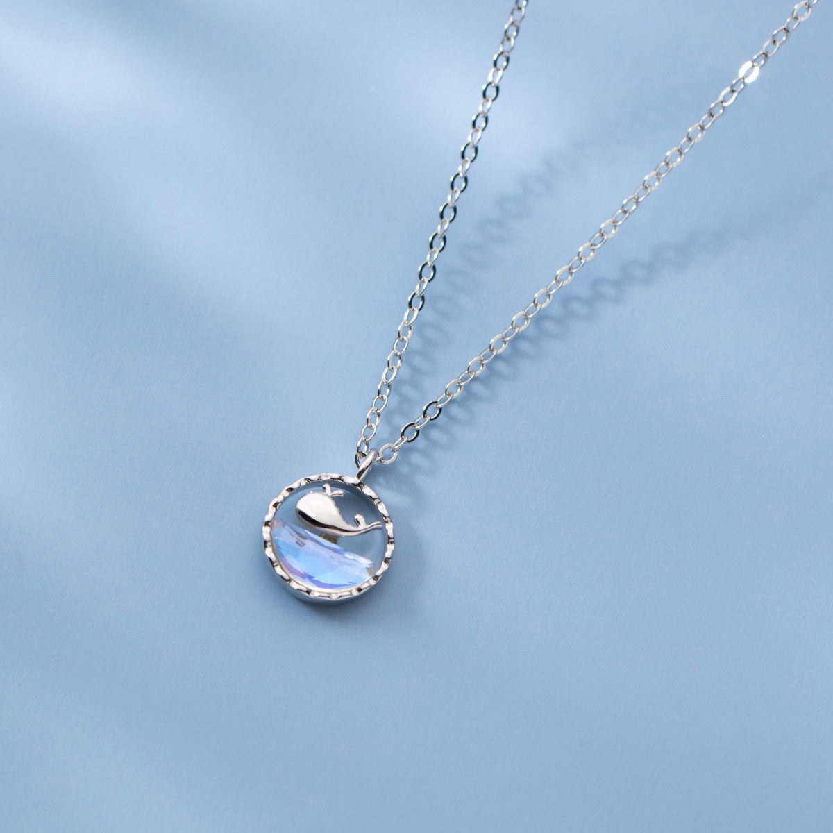 Luxyin S925 Sterling Silver Sparkling Whale Necklace