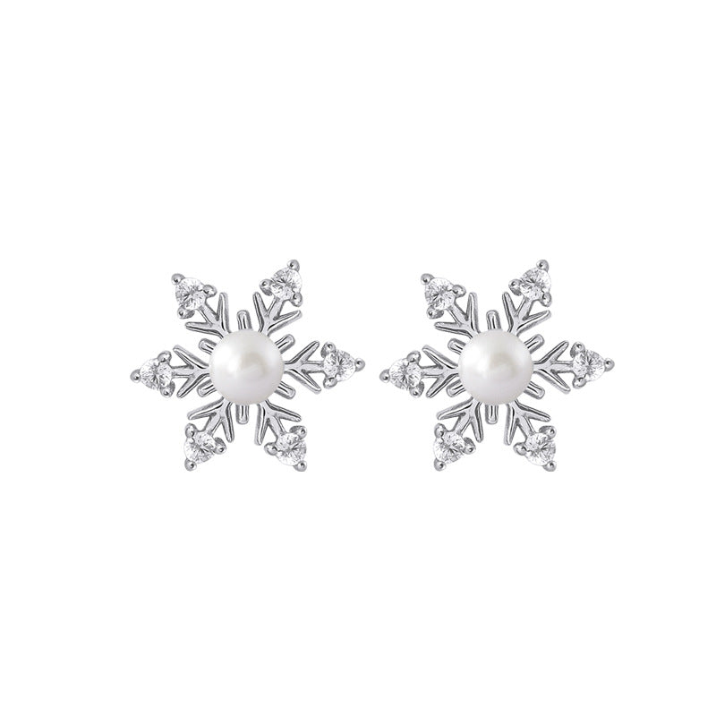 Luxyin Snowflake Sparkle 925 Silver Stud Earrings