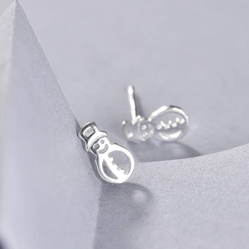 Luxyin S925 Sterling Silver Snowman Stud Earrings - Festive & Cute