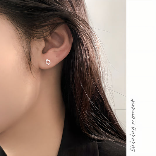 Asymmetrical Star and Moon Stud Earrings Sterling Silver