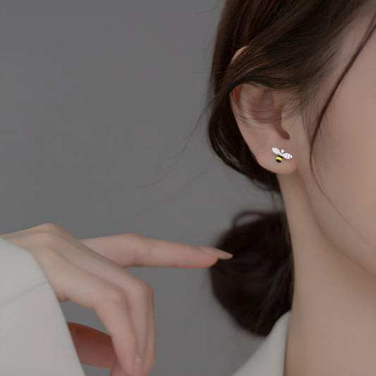 Bee and Daisy Zircon Stud Earrings S925 Silver