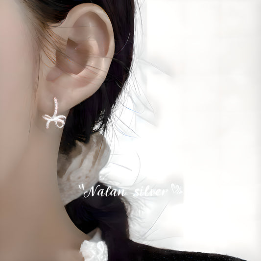 Bow Diamond Accent Hoop Earrings S925 Sterling Silver