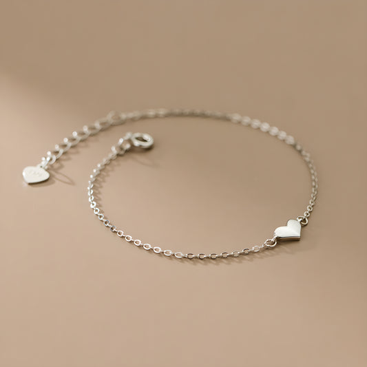Dainty Heart Charm Bracelet in Sterling Silver