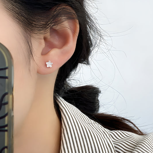 Dainty Pave Flower Sterling Silver Screw Back Stud Earrings