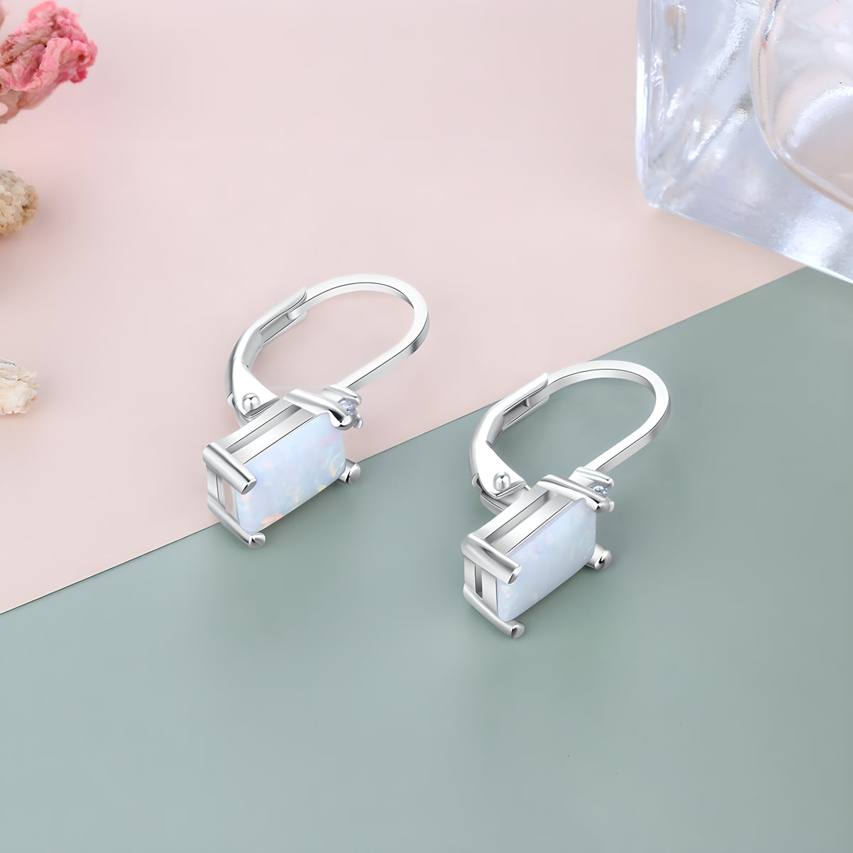 Geometric Opal Earrings S925 Sterling Silver