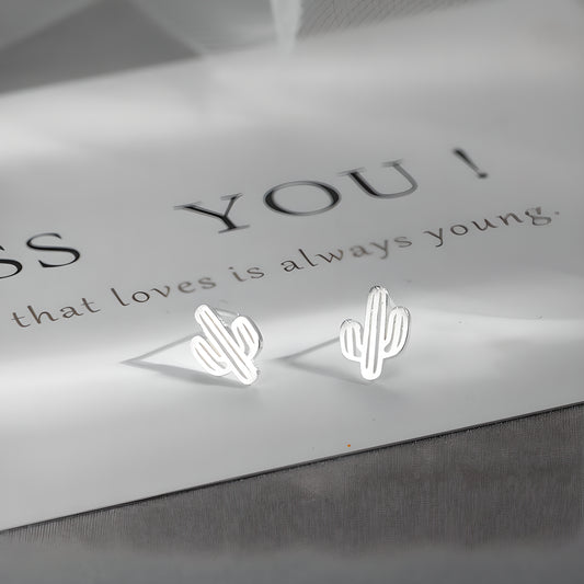 Minimalist Copper Cactus Stud Earrings