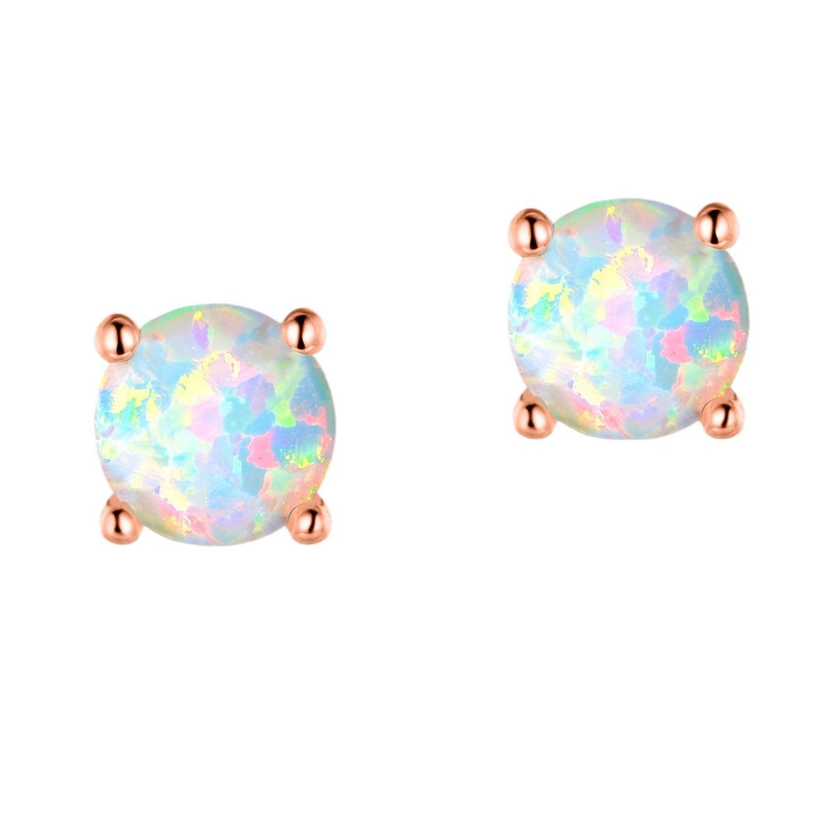Minimalist Round Opal Stud Earrings