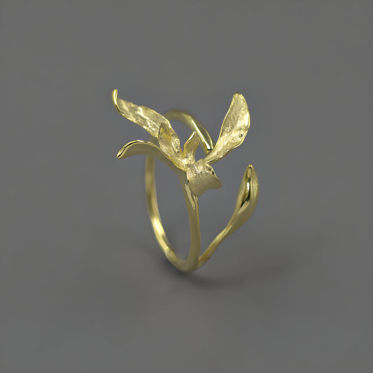 Orchid Floral Adjustable Ring S925 Sterling Silver Chinese Style