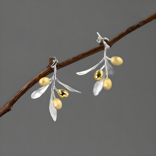 Olive Branch Floral Silver Earrings Artistic Design