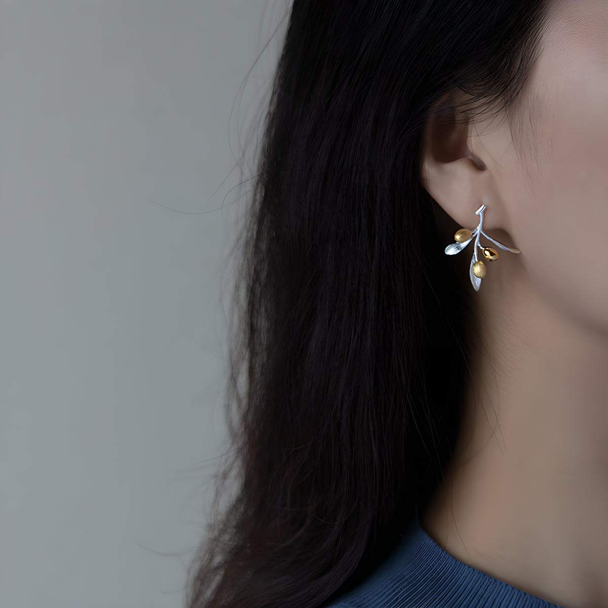 Olive Branch Floral Silver Earrings Artistic Design