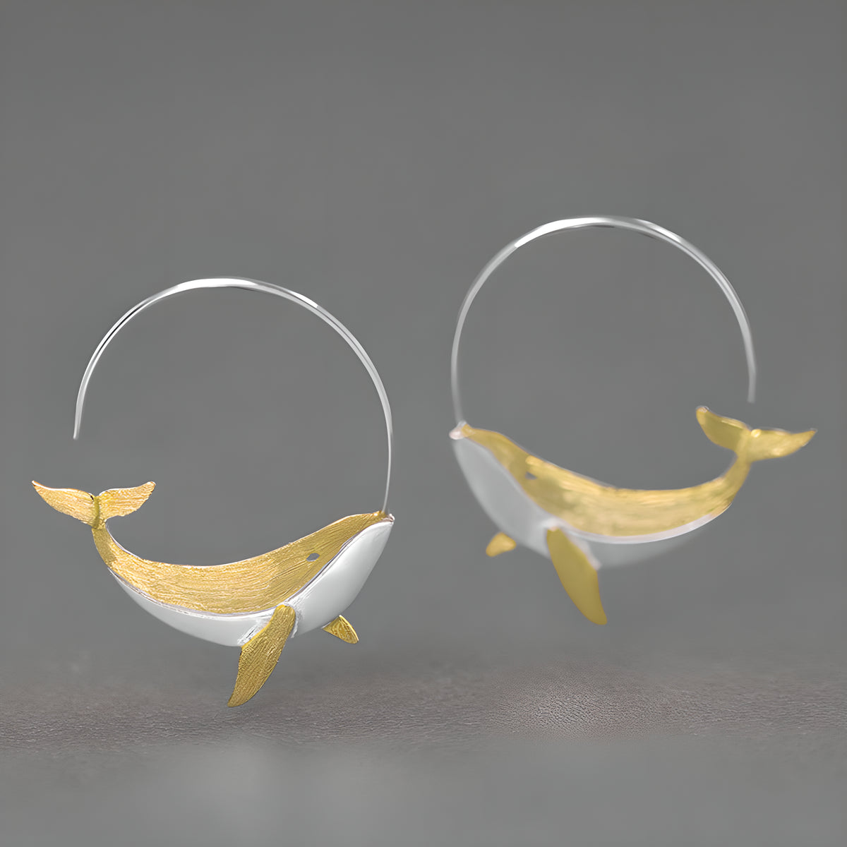 Silver Whale Fish Kunpeng Mythical Creature Literary Art Earrings