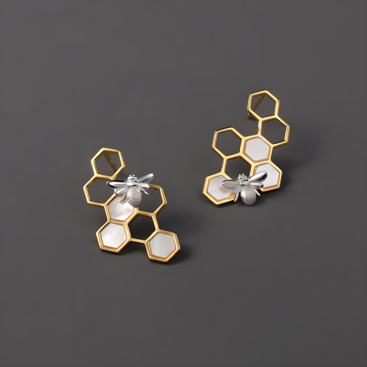 925 Sterling Silver Honeycomb Bee Earrings