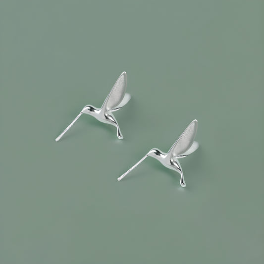 Hummingbird Bird Stud Earrings S925 Sterling Silver Minimalist Elegant