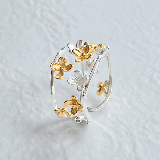 Osmanthus Flower Adjustable Sterling Silver Ring Chinese Style Literary Design