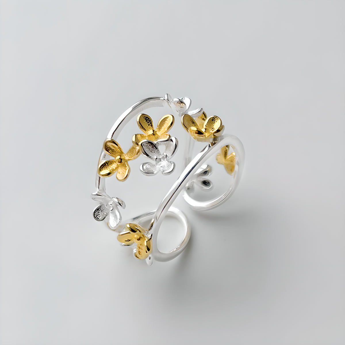 Osmanthus Flower Adjustable Sterling Silver Ring Chinese Style Literary Design