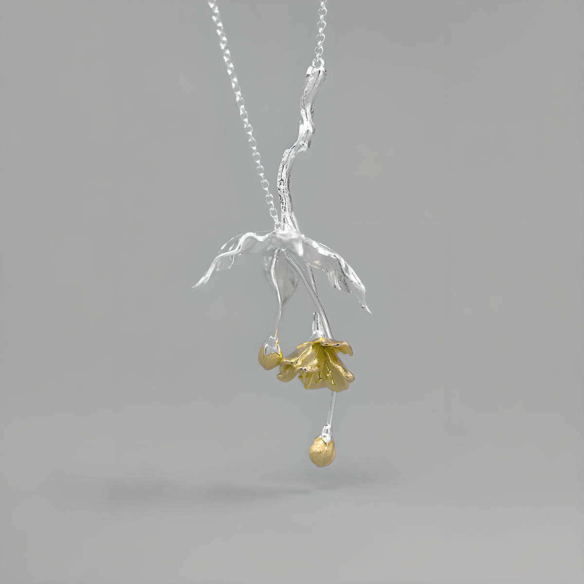 Vintage Chinese Style Begonia Flower Necklace S925 Sterling Silver Artistic Design