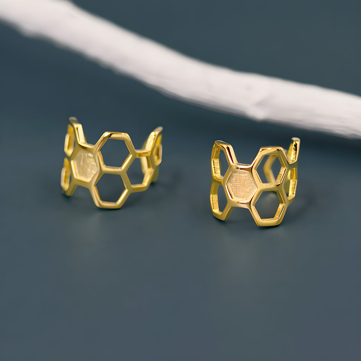 Geometric Honeycomb Bee Minimalist Unisex Ear Cuffs S925 Silver